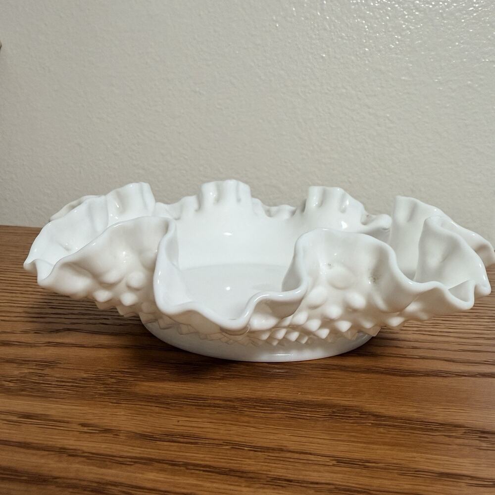 Fenton Hobnail Milk Glass Dish 7” Vintage 1960- Candy Trinket Dish